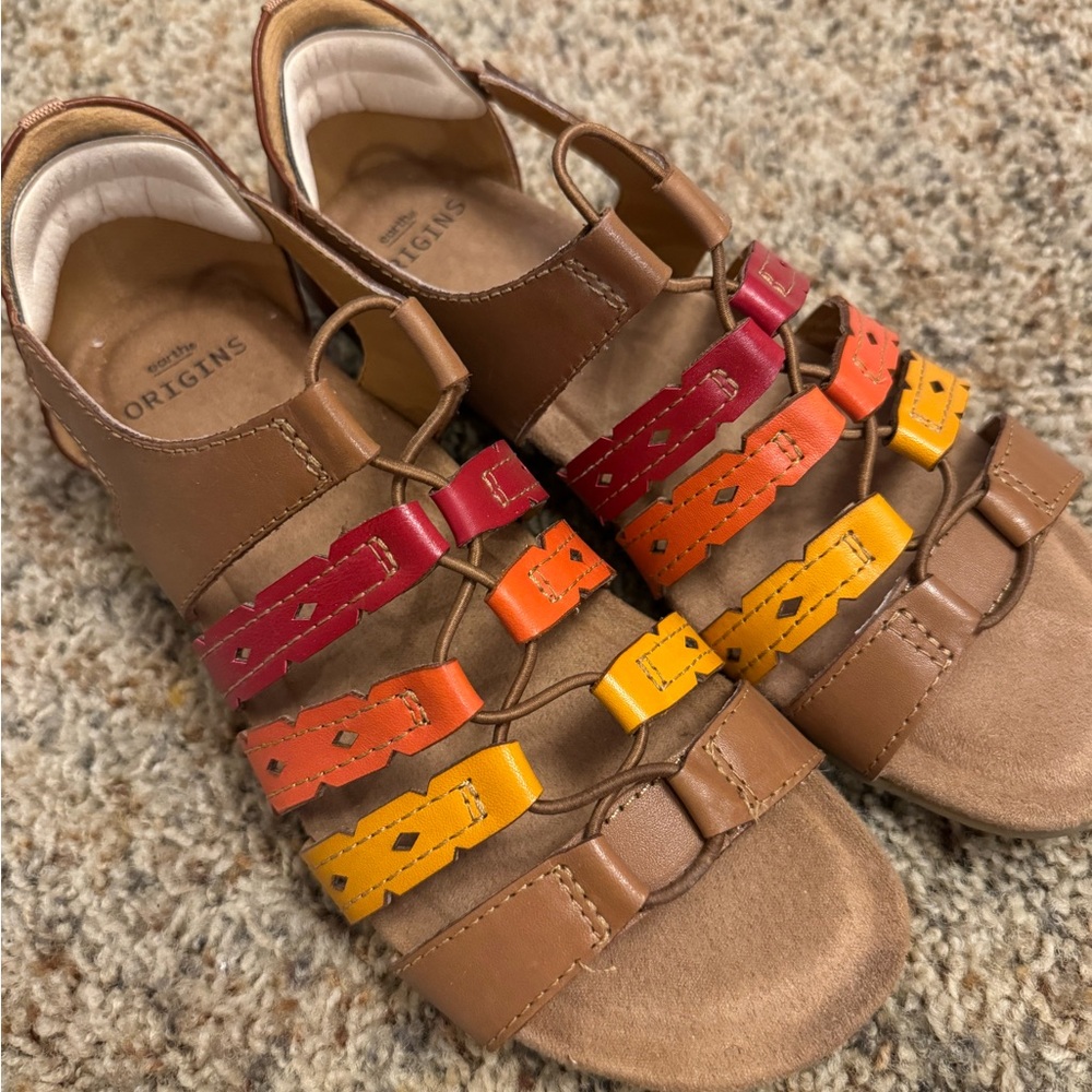Earth Origins Sandals with Red, Orange, and Yellow Straps